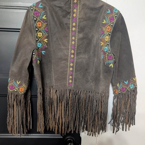 Double D Ranch Leather Fringe Embroidered Jacket - Picture 8 of 9